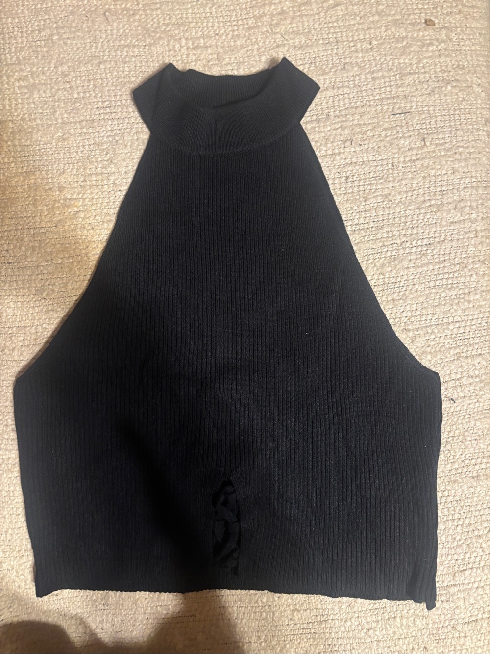 Almost Famous Black Sleeveless Ribbed Mock Neck Crop Sweater